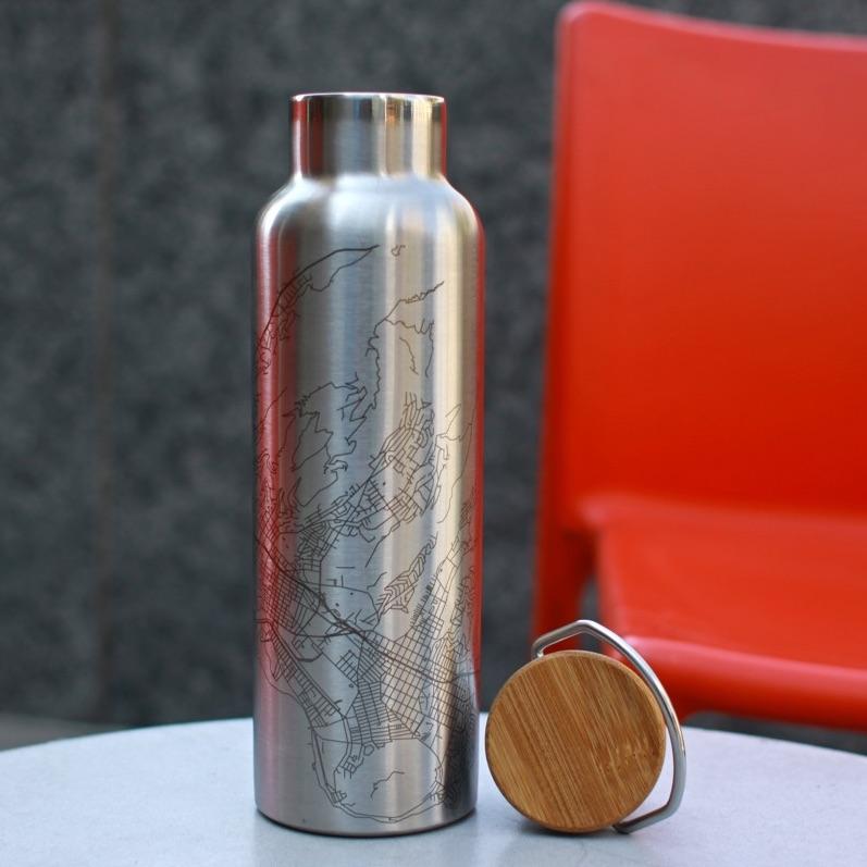 Crater Lake National Park, Oregon Map Bottle — Bamboo Top