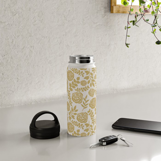 Gold Floral Handle-Lid Insulated Water Bottle