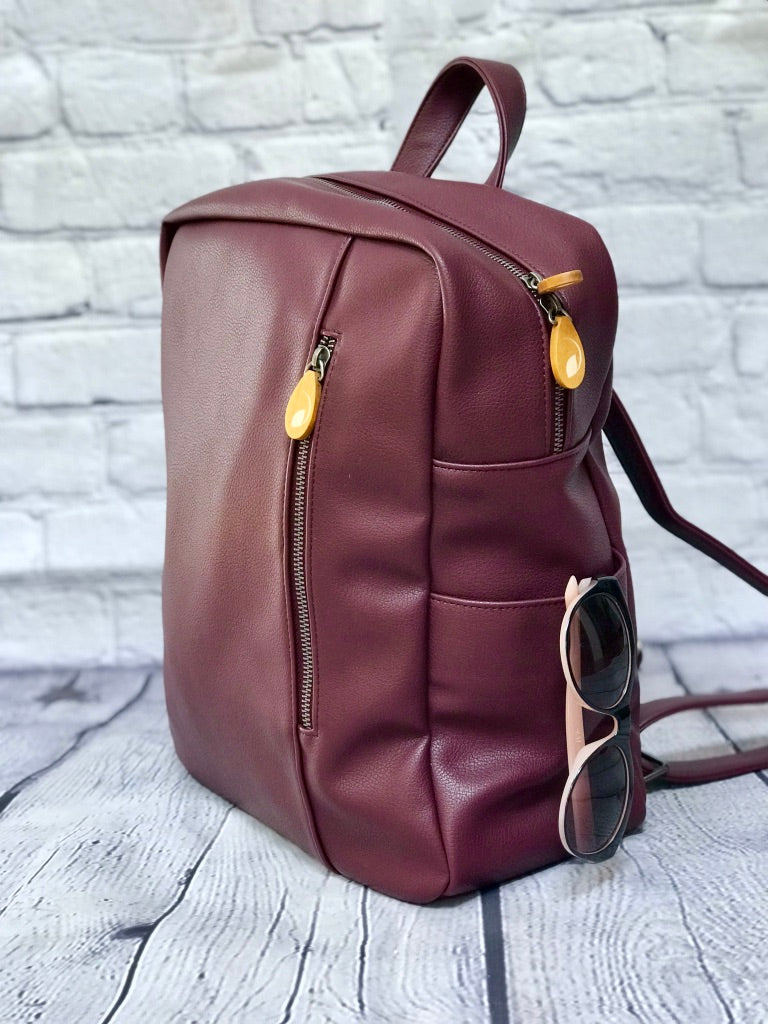 Lenox Vegan Leather Backpack Purse — Burgundy