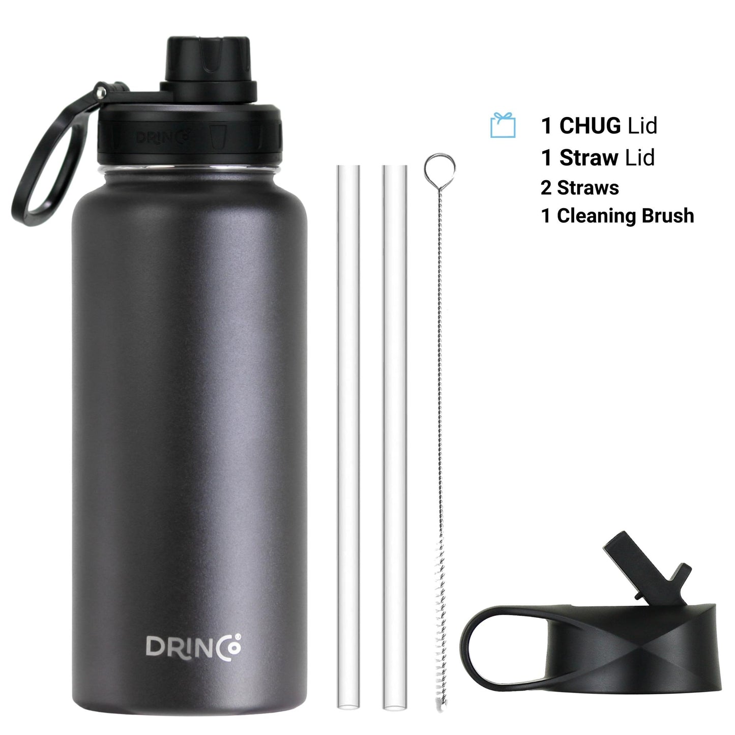 DRINCO 32oz Insulated Water Bottle — Black
