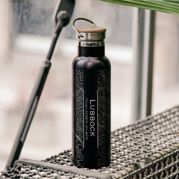 Lubbock, Texas Map Bottle — Bamboo Top, Matte Black
