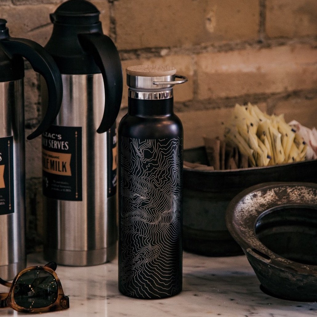 Portland, Oregon Map Bottle — Bamboo Top, Matte Black